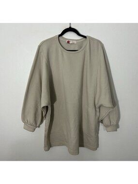 Free People FP Beach Cream Pullover Sweatshirt Pockets Size Large